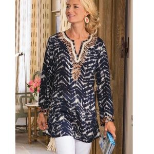 Soft‎ Surroundings Akita Navy Beaded Tunic Top XS